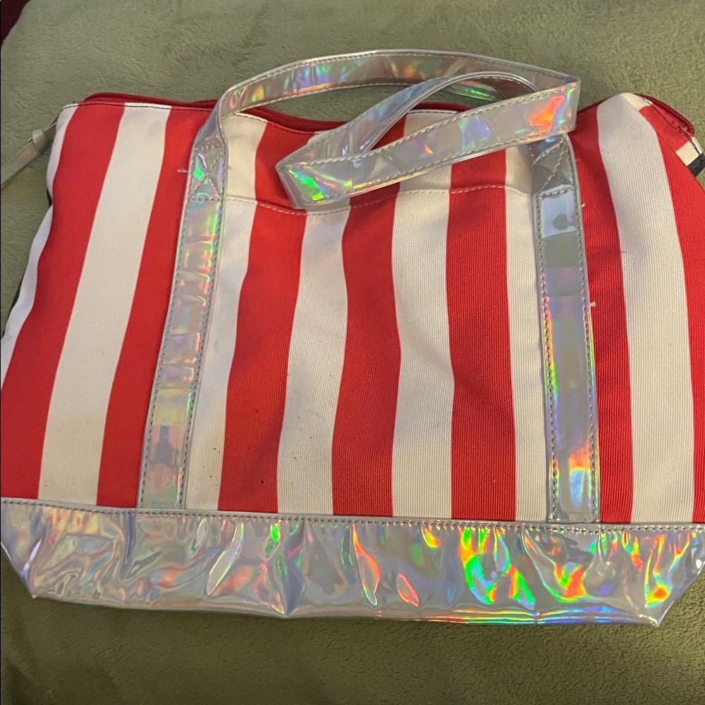 Red and White Striped Tote Bag